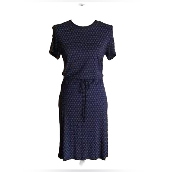 Women's H&M Polka Dot Printed Navy Flutter-Sleeve Dress Size M Spring Midi - Picture 1 of 16
